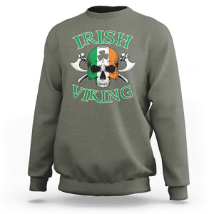 St. Patrick's Day Sweatshirt Irish Viking Skull Lucky Shamrocks Ireland Flag TS09 Military Green Printyourwear