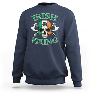 St. Patrick's Day Sweatshirt Irish Viking Skull Lucky Shamrocks Ireland Flag TS09 Navy Printyourwear