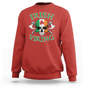 St. Patrick's Day Sweatshirt Irish Viking Skull Lucky Shamrocks Ireland Flag TS09 Red Printyourwear