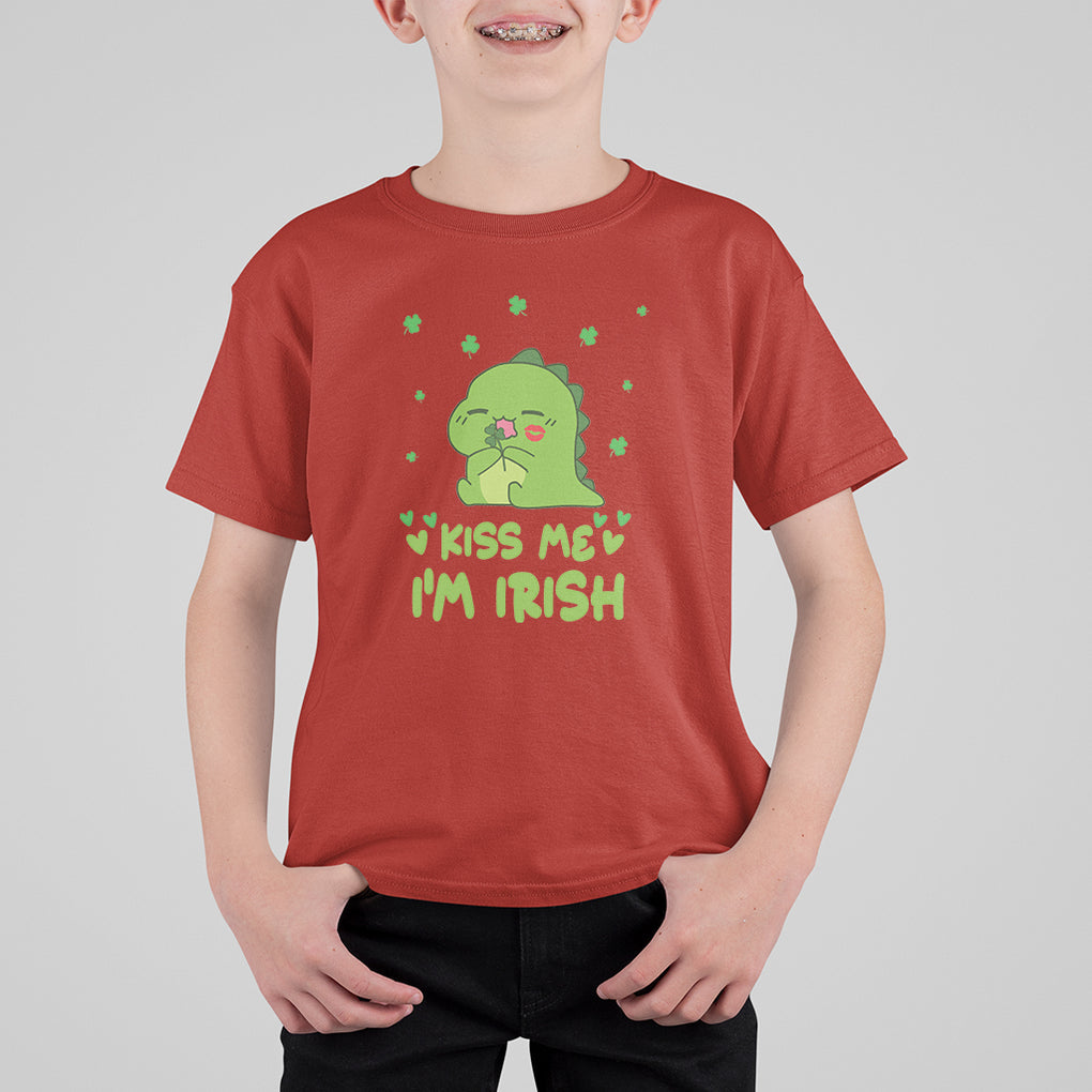 St. Patrick's Day T Shirt For Kid Kiss Me I'm Irish Cute Dinosaur TS09 Red Printyourwear