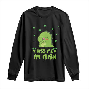 St Patrick's Day Long Sleeve Shirt Kiss Me I'm Irish Cute Dinosaur TS09 Black Print Your Wear