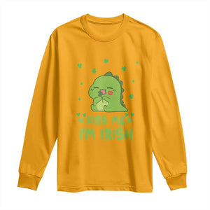 St Patrick's Day Long Sleeve Shirt Kiss Me I'm Irish Cute Dinosaur TS09 Gold Print Your Wear