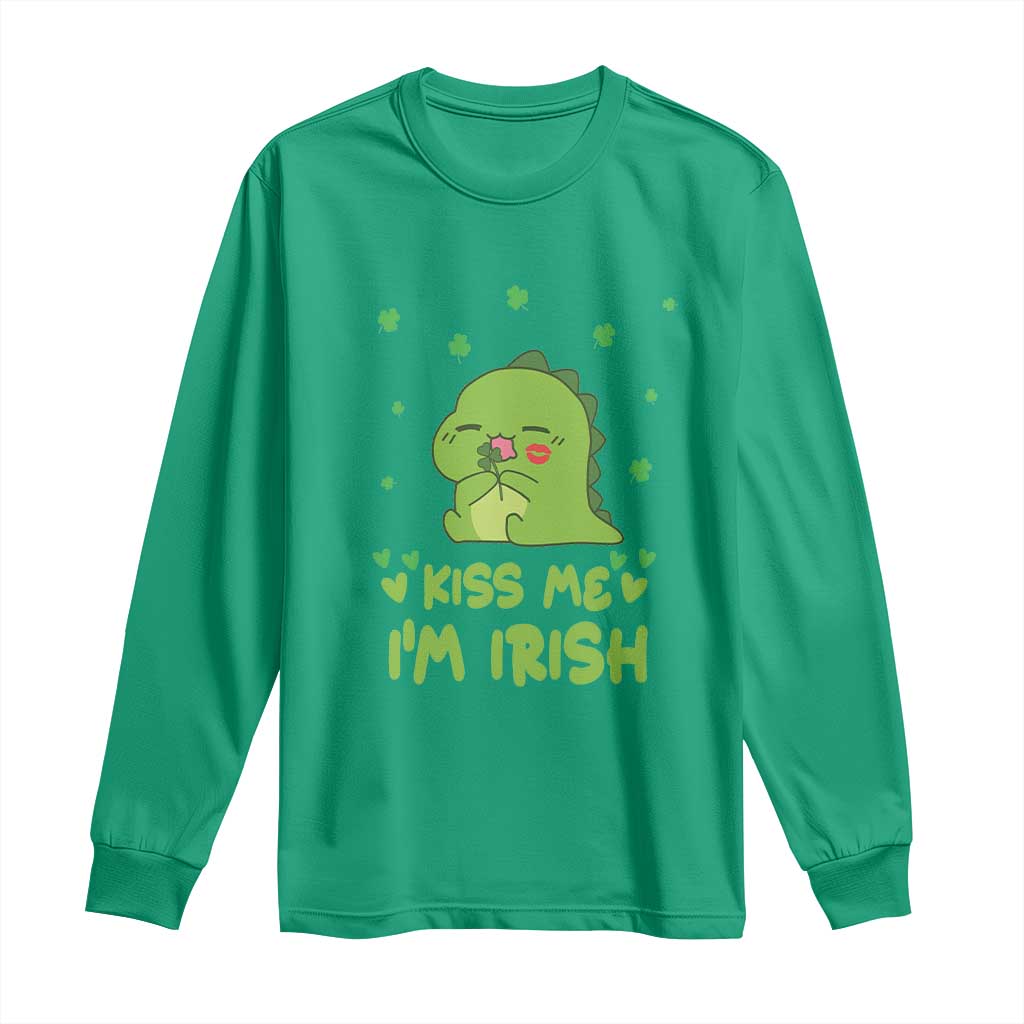 St Patrick's Day Long Sleeve Shirt Kiss Me I'm Irish Cute Dinosaur TS09 Irish Green Print Your Wear