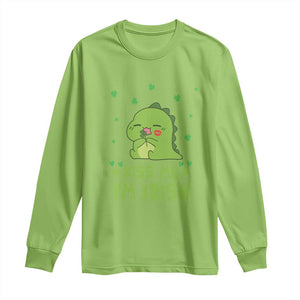 St Patrick's Day Long Sleeve Shirt Kiss Me I'm Irish Cute Dinosaur TS09 Lime Print Your Wear