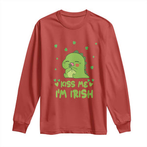 St Patrick's Day Long Sleeve Shirt Kiss Me I'm Irish Cute Dinosaur TS09 Red Print Your Wear