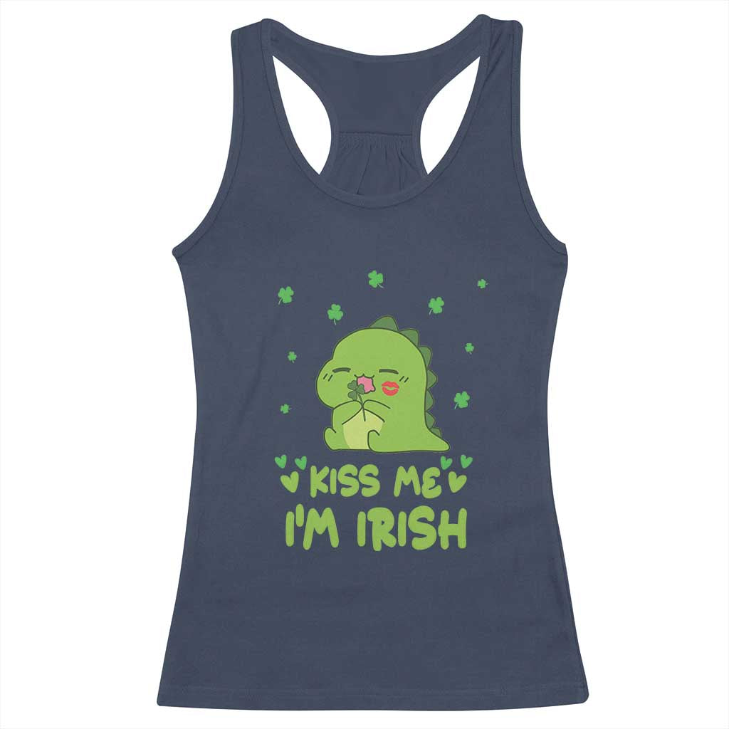 St Patrick's Day Racerback Tank Top Kiss Me I'm Irish Cute Dinosaur TS09 Navy Print Your Wear