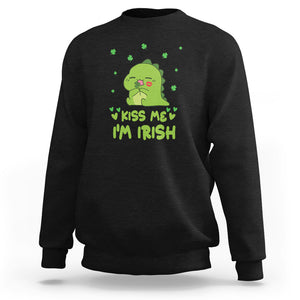 St. Patrick's Day Sweatshirt Kiss Me I'm Irish Cute Dinosaur TS09 Black Printyourwear