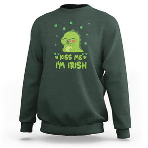 St. Patrick's Day Sweatshirt Kiss Me I'm Irish Cute Dinosaur TS09 Dark Forest Green Printyourwear