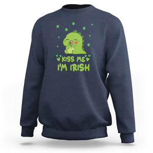 St. Patrick's Day Sweatshirt Kiss Me I'm Irish Cute Dinosaur TS09 Navy Printyourwear