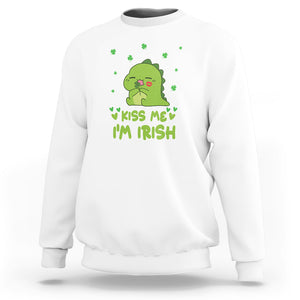 St. Patrick's Day Sweatshirt Kiss Me I'm Irish Cute Dinosaur TS09 White Printyourwear