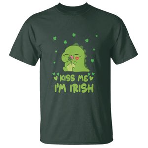 St. Patrick's Day T Shirt Kiss Me I'm Irish Cute Dinosaur TS09 Dark Forest Green Printyourwear