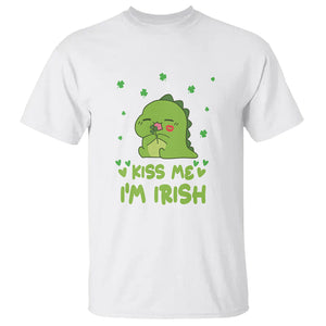 St. Patrick's Day T Shirt Kiss Me I'm Irish Cute Dinosaur TS09 White Printyourwear