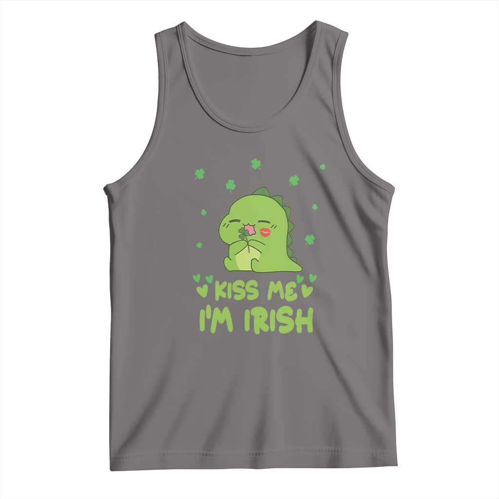 St Patrick's Day Tank Top Kiss Me I'm Irish Cute Dinosaur TS09 Deep Heather Print Your Wear