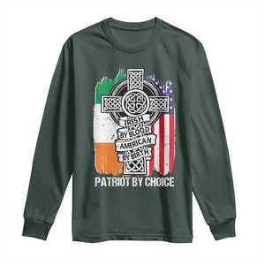 Irish By Blood American By Birth Patriot By Choice Long Sleeve Shirt Celtic Cross Ireland America Flag TS09 Dark Forest Green Print Your Wear