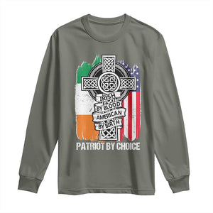 Irish By Blood American By Birth Patriot By Choice Long Sleeve Shirt Celtic Cross Ireland America Flag TS09 Military Green Print Your Wear