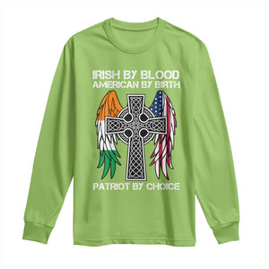 Irish By Blood American By Birth Patriot By Choice Long Sleeve Shirt Ireland America Flag Celtic Cross TS09 Lime Print Your Wear