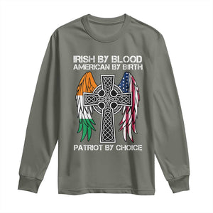 Irish By Blood American By Birth Patriot By Choice Long Sleeve Shirt Ireland America Flag Celtic Cross TS09 Military Green Print Your Wear