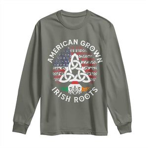 American Grown Irish Roots Ireland Flag Long Sleeve Shirt TS09 Military Green Print Your Wear