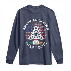 American Grown Irish Roots Ireland Flag Long Sleeve Shirt TS09 Navy Print Your Wear