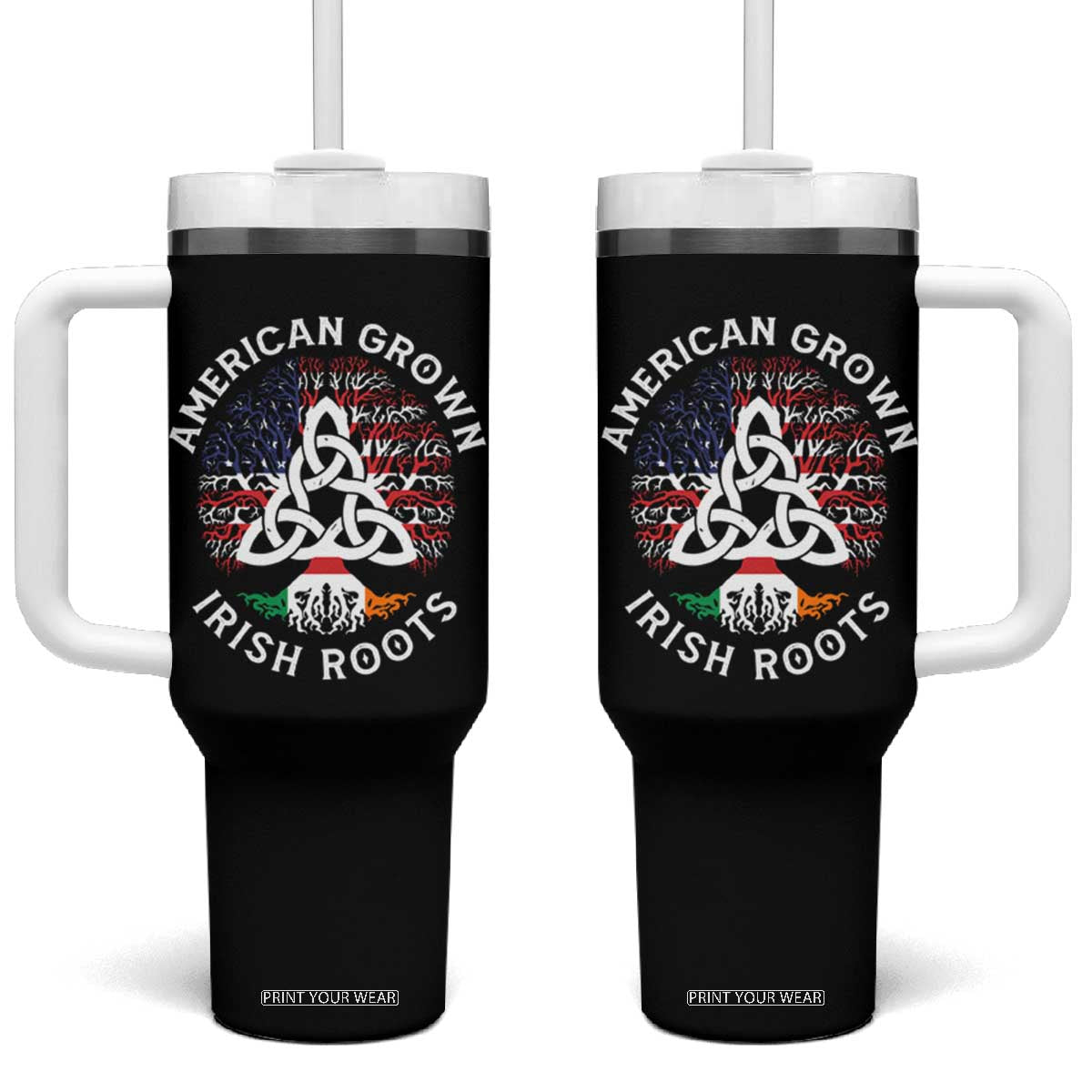 American Grown Irish Roots Ireland Flag Tumbler With Handle TS09 One Size: 40 oz Black Print Your Wear