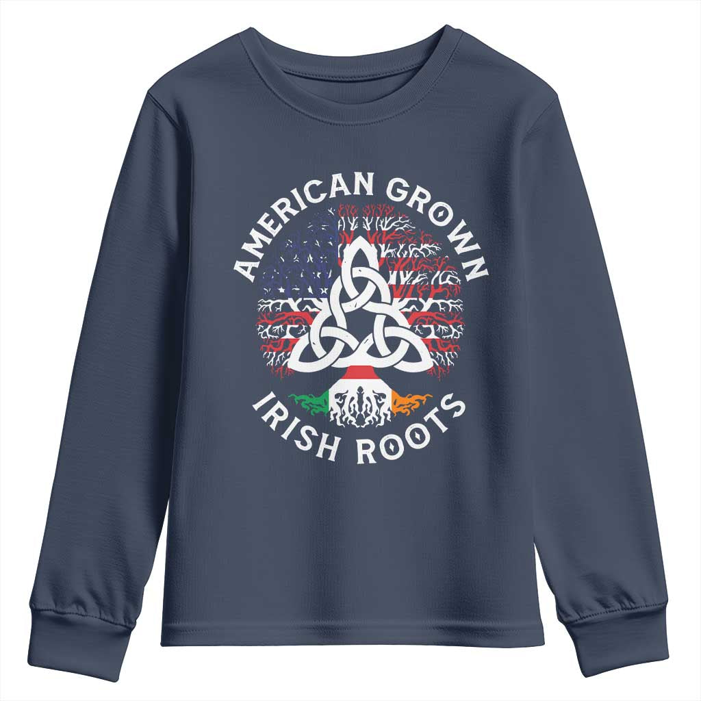 American Grown Irish Roots Ireland Flag Youth Sweatshirt TS09 Navy Print Your Wear