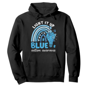 Autism Awareness Hoodie Light It Up Blue Rainbow Puzzle Piece TS09 Black Printyourwear