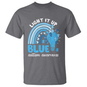 Autism Awareness T Shirt Light It Up Blue Rainbow Puzzle Piece TS09 Charcoal Printyourwear