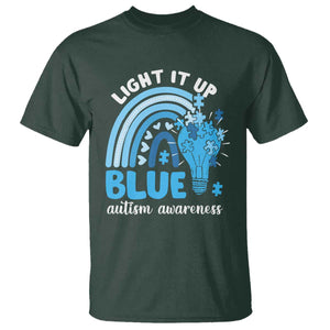 Autism Awareness T Shirt Light It Up Blue Rainbow Puzzle Piece TS09 Dark Forest Green Printyourwear