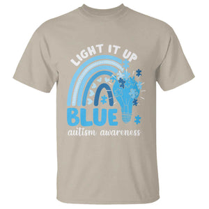 Autism Awareness T Shirt Light It Up Blue Rainbow Puzzle Piece TS09 Sand Printyourwear