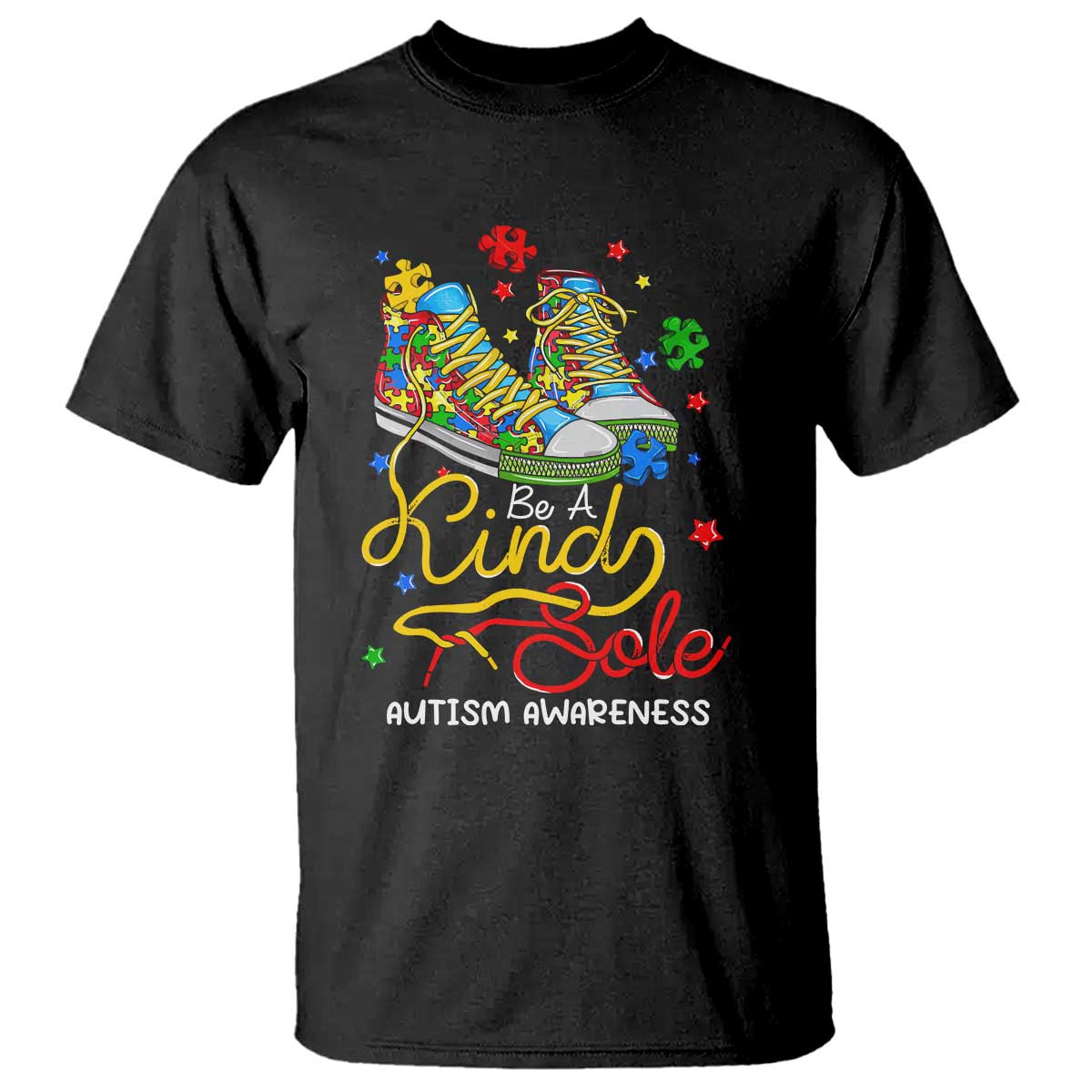 Autism Awareness T Shirt Be A King Sole Puzzle Shoe TS09 Black Printyourwear