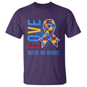 Autism Awareness T Shirt Love Needs No Words Puzzle Heart TS09 Purple Printyourwear