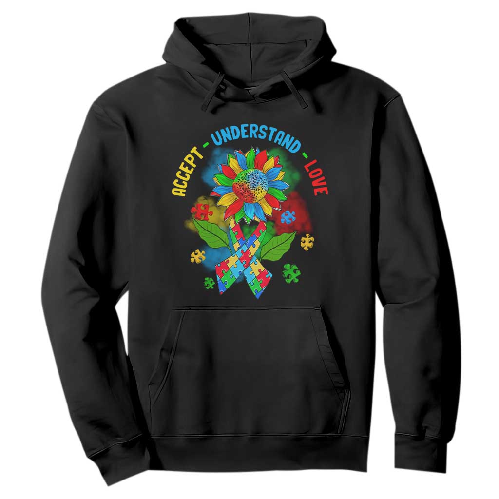 Autism Awareness Hoodie Accept Understand Love Rainbow Puzzle Sunflower TS09 Black Printyourwear
