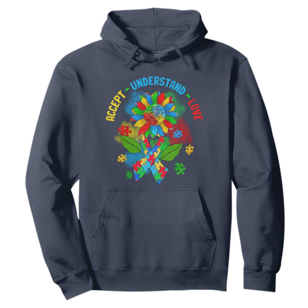 Autism Awareness Hoodie Accept Understand Love Rainbow Puzzle Sunflower TS09 Navy Printyourwear