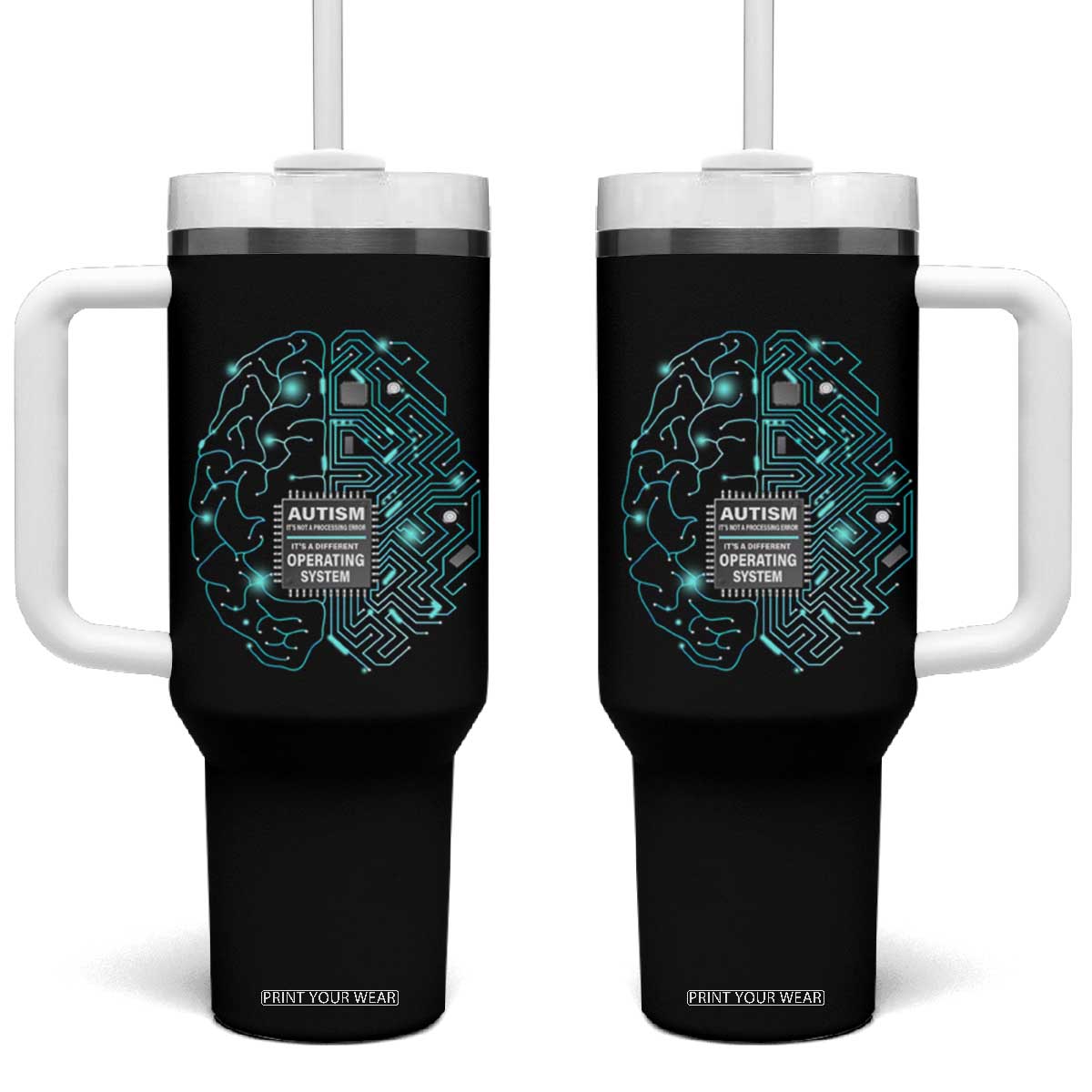 Autism Awareness Tumbler With Handle It's Not A Processing Error It's A Different Operating System Autistic TS09 One Size: 40 oz Black Print Your Wear