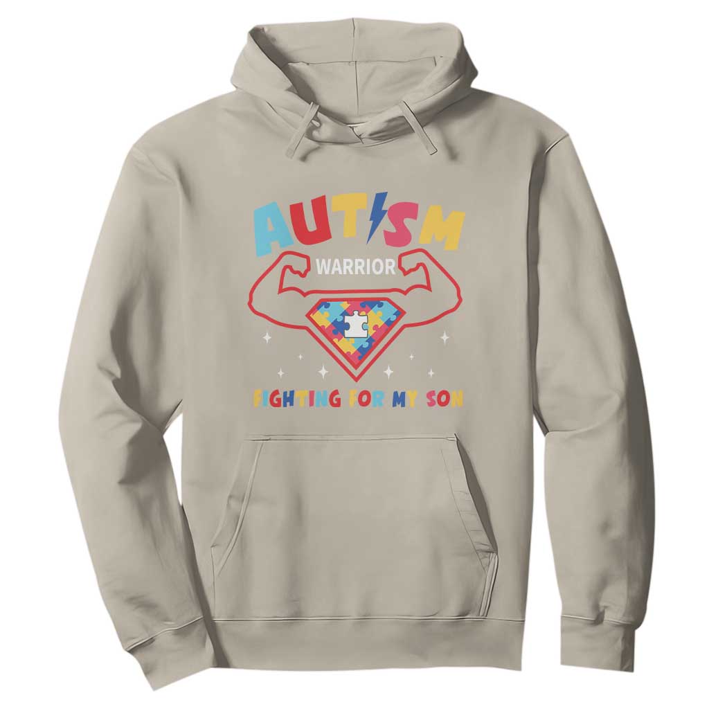 Autism Warrior Superhero Fighting For My Son Mom Dad Parents Hoodie TS09 Sand Printyourwear