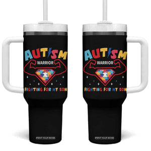 Autism Warrior Superhero Fighting For My Son Mom Dad Parents Tumbler With Handle TS09 One Size: 40 oz Black Print Your Wear