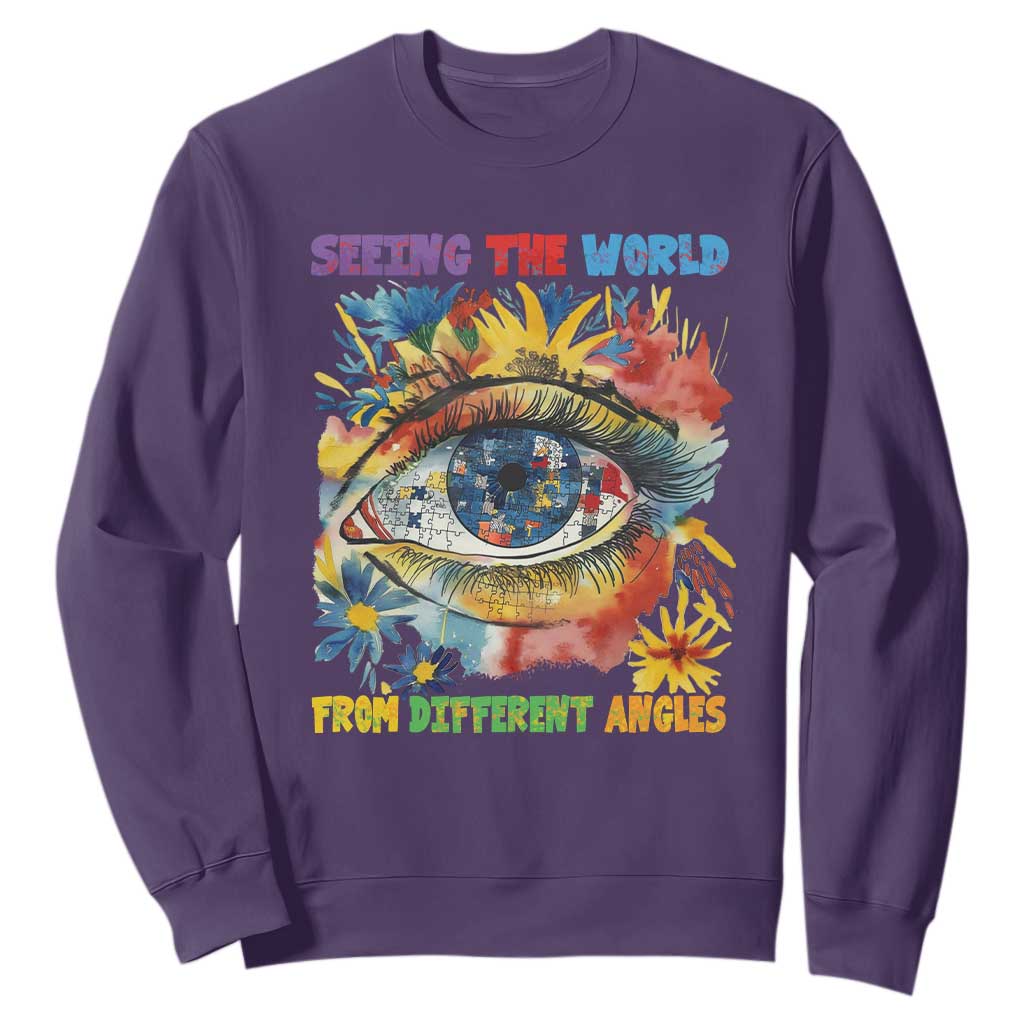 Autism Awareness Sweatshirt Puzzle Eyes Seeing The World From Diferent Angles TS09 Purple Printyourwear