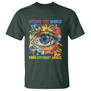 Autism Awareness T Shirt Puzzle Eyes Seeing The World From Diferent Angles TS09 Dark Forest Green Printyourwear