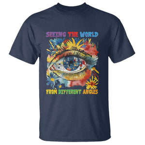 Autism Awareness T Shirt Puzzle Eyes Seeing The World From Diferent Angles TS09 Navy Printyourwear