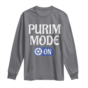 Funny Purim Mode On Long Sleeve Shirt Jewish Star of David TS09 Charcoal Print Your Wear