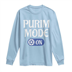 Funny Purim Mode On Long Sleeve Shirt Jewish Star of David TS09 Light Blue Print Your Wear