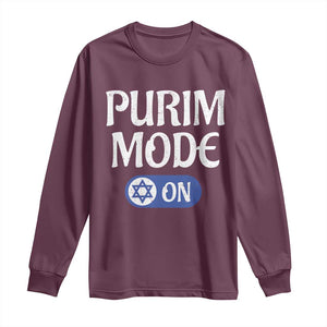 Funny Purim Mode On Long Sleeve Shirt Jewish Star of David TS09 Maroon Print Your Wear