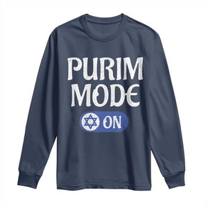 Funny Purim Mode On Long Sleeve Shirt Jewish Star of David TS09 Navy Print Your Wear