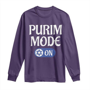 Funny Purim Mode On Long Sleeve Shirt Jewish Star of David TS09 Purple Print Your Wear