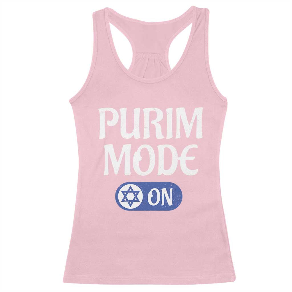 Funny Purim Mode On Racerback Tank Top Jewish Star of David TS09 Light Pink Print Your Wear