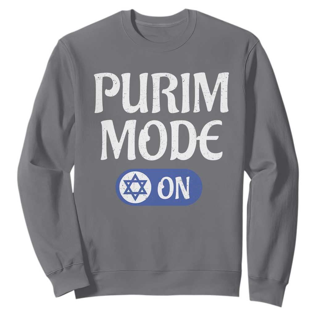 Funny Purim Mode On Sweatshirt Jewish Star of David TS09 Charcoal Print Your Wear