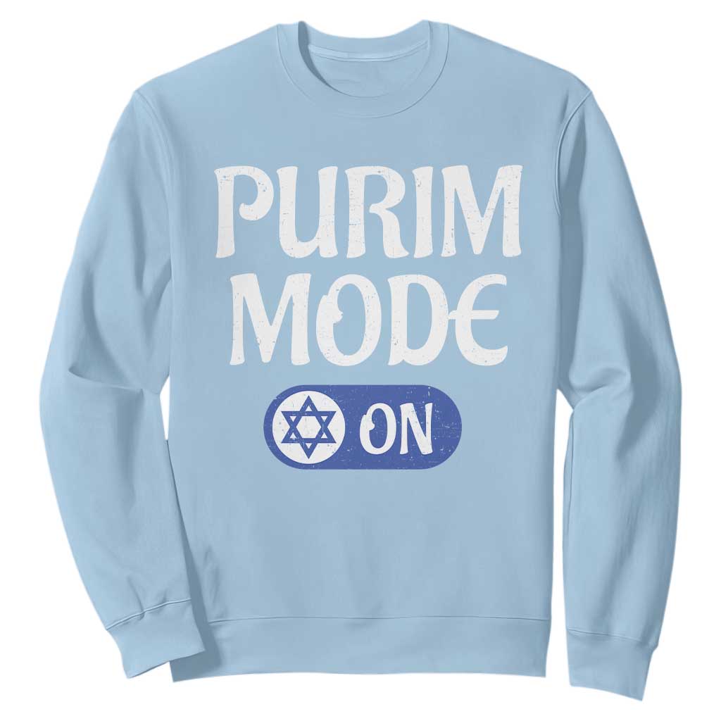 Funny Purim Mode On Sweatshirt Jewish Star of David TS09 Light Blue Print Your Wear