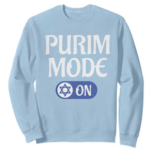 Funny Purim Mode On Sweatshirt Jewish Star of David TS09 Light Blue Print Your Wear