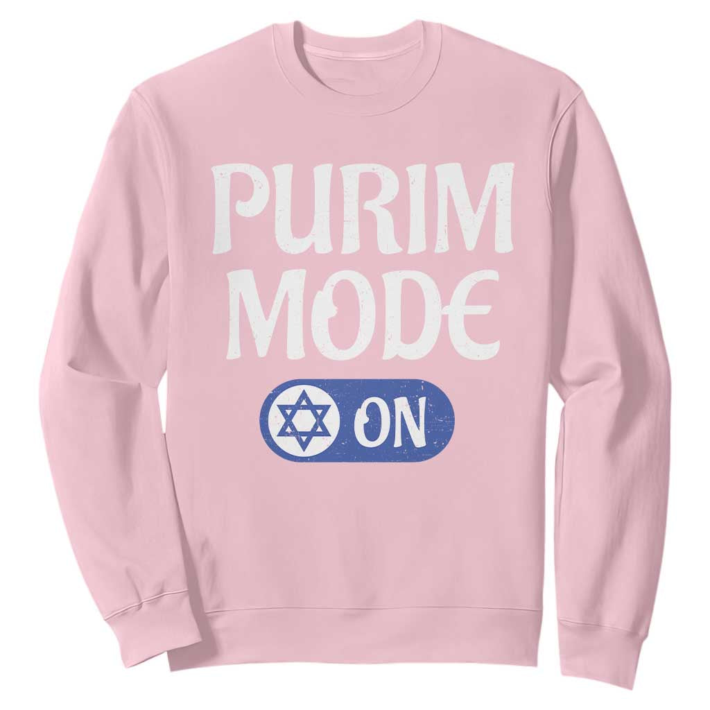 Funny Purim Mode On Sweatshirt Jewish Star of David TS09 Light Pink Print Your Wear