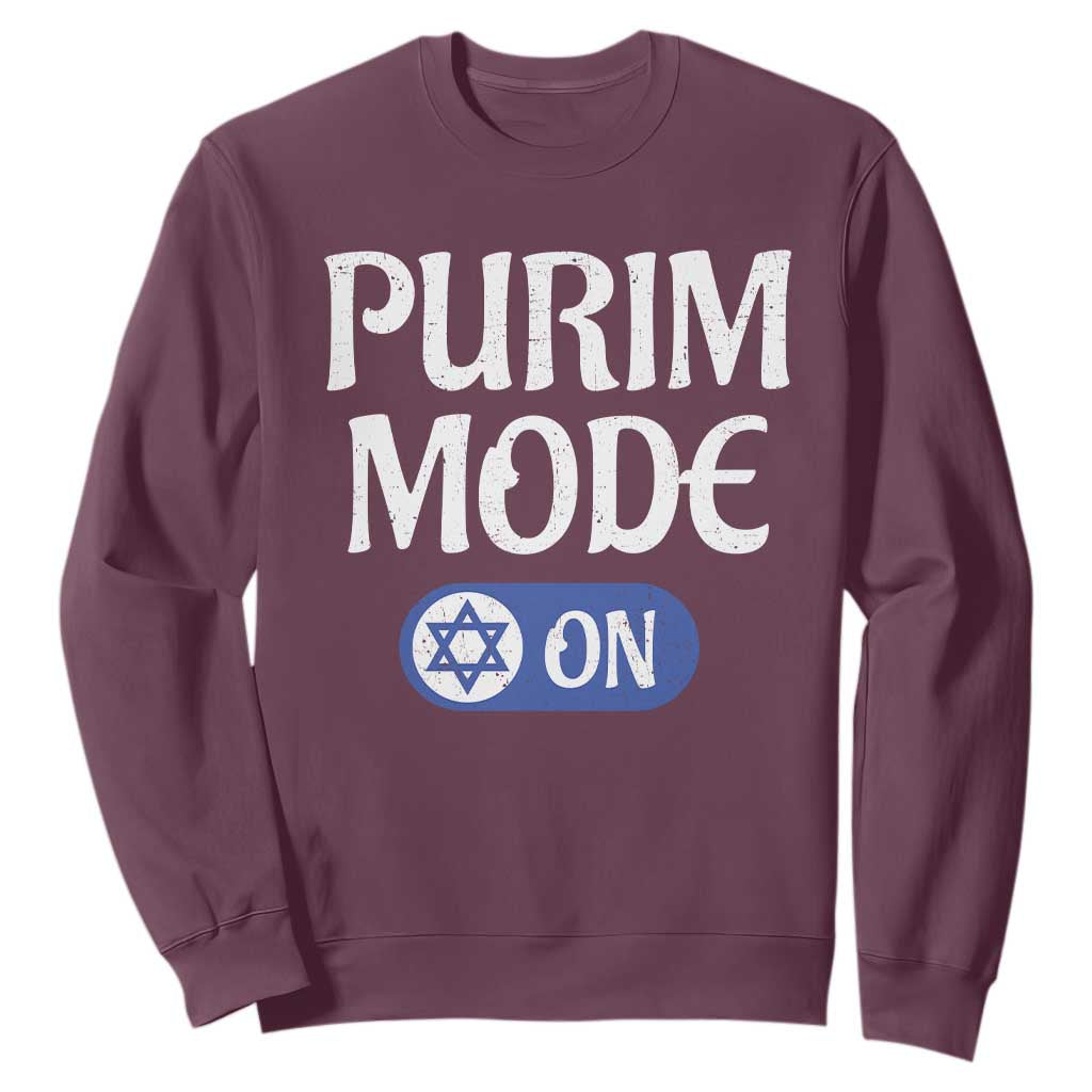 Funny Purim Mode On Sweatshirt Jewish Star of David TS09 Maroon Print Your Wear